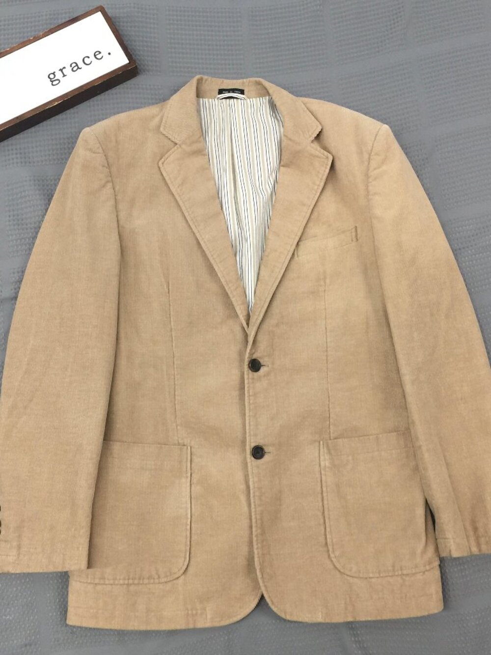 CONSENSUS Beige Tan Corduroy Two Button Blazer Sports Coat Jacket Mens M